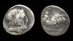 Anonymous, Denarius, Apollo with Charging Quadriga reverse